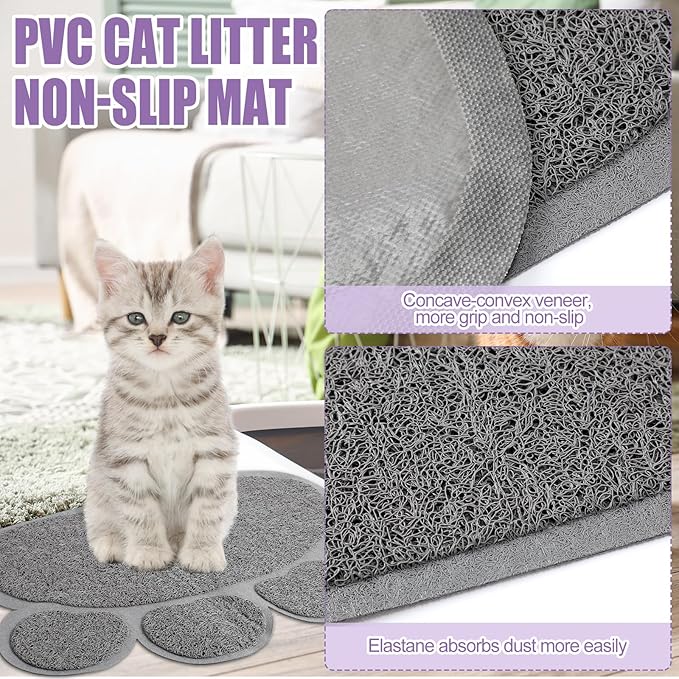 7 Pcs Small Cat Kitten Starter Kit Cat Litter Box with Shovel Paw Litter Mat Double Automatic Kitten Bowls Toy Teaser Stick Collar Essentials Kits for 1-3 Lbs Beginner(Stylish,Purple)