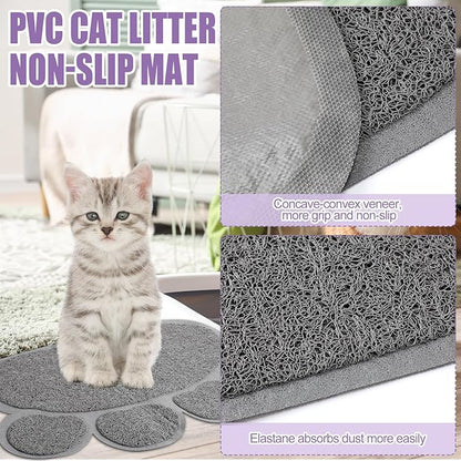 7 Pcs Small Cat Kitten Starter Kit Cat Litter Box with Shovel Paw Litter Mat Double Automatic Kitten Bowls Toy Teaser Stick Collar Essentials Kits for 1-3 Lbs Beginner(Stylish,Purple)