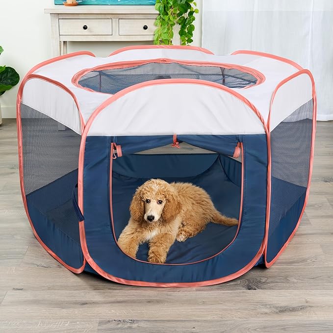 Furhaven Portable Dog Playpen Cat Tent, Pet Playground/Kennel Foldable Indoor Outdoor Zippered Puppy Crate - Navy, Extra Large