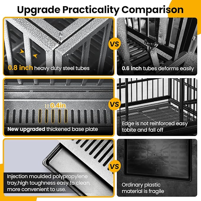 38 inch Heavy Duty Indestructible Dog Crate,2025 New Upgraded Reinforced Baseplate for Large Dogs,XL Dog Crate for High Anxiety Dogs/Max Load Capacity 200lbs/Double Door with Wheelsï¼_ilverï¼
