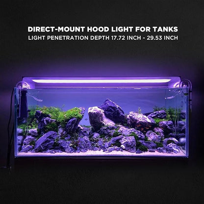 ONF Flat One+ 36 in 24/7 Cycle Aquarium Light, Blue White Full Spectrum Colorfull LED Light, Fish Tank Light Brightness Dimmable & Color Temperature APP Controlled, Sunrise & Sunset, Hood Style