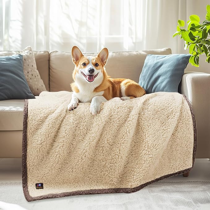 Luciphia Waterproof Pet Blanket for Medium Large Dogs Soft Cat Sherpa Calming Thick Cover Leakproof Cozy Puppy Sofa Bed Car Couch Protector(Beige/Brown,41x31 inches)