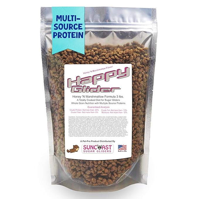 Happy Glider Sugar Glider Food - Honey & Marshmallow | 3 lbs of Premium Food for Sugar Gliders and Small Animals - 4 Months Supply