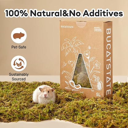 BUCATSTATE 5L Hamster Bedding, Natural Forest Moss Hamster Bedding Odor Control, Nature Hamsters Substrate Cage Accessories for Dwarf Syrian Hamsters, Mice, Gerbils (Dried Moss)
