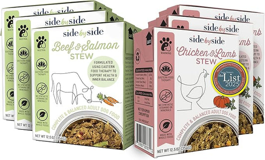 Side by Side Chicken & Lamb | Beef & Salmon Stew - Wet Dog Food & Dog Food Topper for All Breeds - Made with Nutrients & Whole Raw Ingredients - No Artificial Additives or Fillers (12.5 oz, 6-Pack)