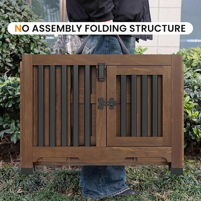 Wooden Dog Crate Furniture,Foldable and Portable Dog Kennel Furniture Indoor,Decorative Dog Crate End Table No Assembly.(Medium,Maroon)