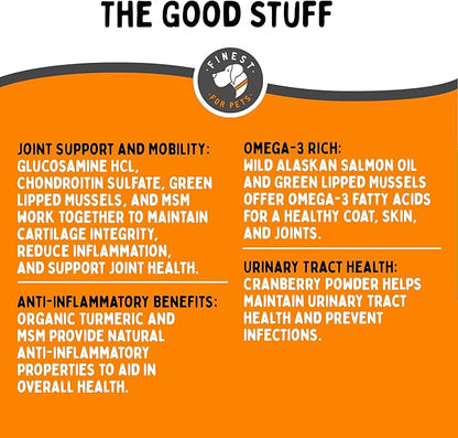 Finest For Pets Multivitamin Dog Supplement – 10 in 1 with Omega Fish Oil & Glucosamine for Improved Joint & Skin Support, Gut, Digestion & Immune Everyday Health (120 Chewable Treats)