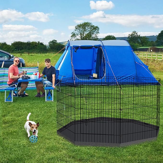 Dog Pen Pet Playpen Dog Fence Indoor Foldable Metal Wire Exercise Puppy Play Yard Pet Enclosure Indoor Outdoor 8 Panels 30 Inch with Bottom Pad/Top Cover