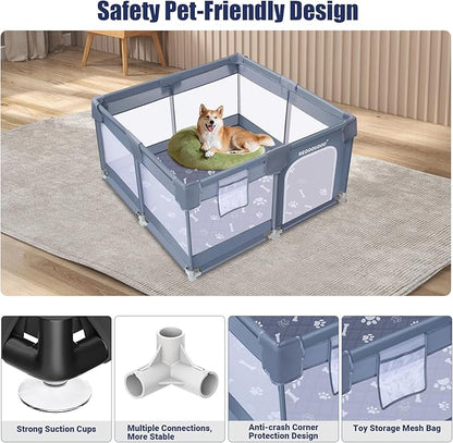 50_50_27 Inch Pet Whelping Box, Doggy Play Pen for Pets, Dogs, Puppies, Kitten, Dog Playpens Indoor with Machine Washable Urine Pad - Small Puppy Playpen, Rabbit Pen Indoor