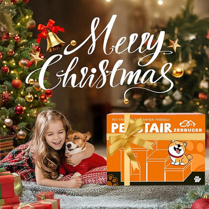 Dog Stairs with Condo 17.5" H, 3-Step Wider Dog Steps for High Beds Couch, Folding Storage Pet Stairs Gift for Small/Medium/Large Dogs Cats, Dog Ramp for Climbing Car Hold Up to 200 lbs, Beige Gray