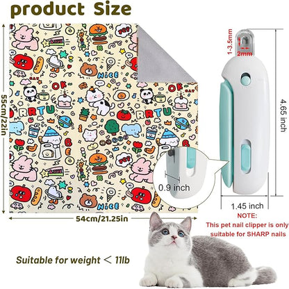 Cat Wrap for Grooming, Self-Adhesive Cat Swaddle Wrap with Nail Clipper, Soft Calming Pet Blanket Anti-Escape Grooming Bag for Cats and Dogs Up to 11lbs (Animal 2)