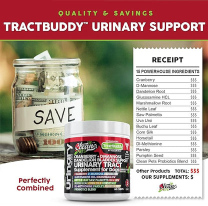 Cranberry for Dogs Urinary Tract Support | D-Mannose UTI Bladder Stones Dandelion Glucosamine HCL Marshmallow Nettle Leaf Saw Palmetto Uva Ursi Buchu Horsetail Methionine Parsley Supplement
