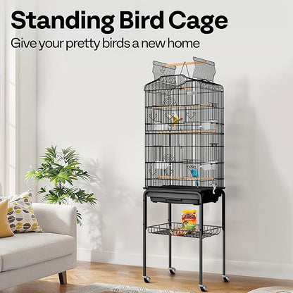 VIVOHOME 64 Inch Bird Cage with Play Top and Rolling Stand for Parrots Conures Lovebird Cockatiel Parakeets Black