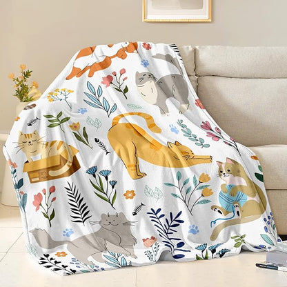 Cat Blanket Gifts for Women Girls Soft Flannel Cats Throw Blanket Merch Stuff for Cat Lovers 60"X 50"