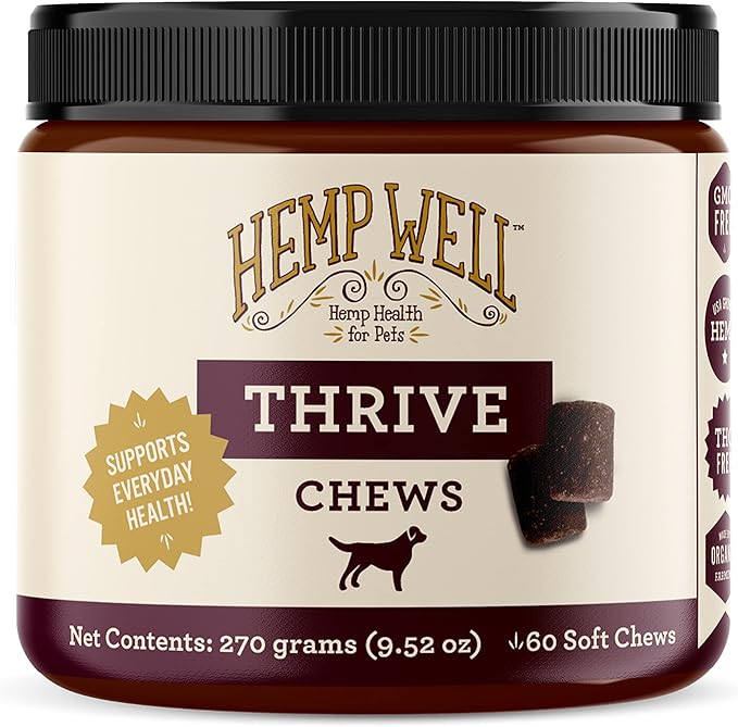 Hemp Well Thrive Chews for Dogs  Supports Hip, Joint, and Heart Health, Promotes Immune Support, Strengthens Skin and Coat, Organically Sourced  60 Count