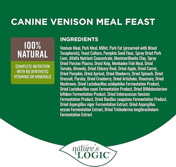 Nature's Logic Dry Dog Food - 100% Natural - No Synthetics - For All Ages, Sizes, Breeds - Free From Common Allergens, High Protein - Venison Meal Feast, 4.4lbs