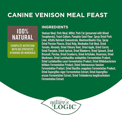 NATURE'S LOGIC Dry Dog Food - 100% Natural - No Synthetics - for All Ages, Sizes, Breeds - Free from Common Allergens, High Protein - Venison Meal Feast, 13lbs