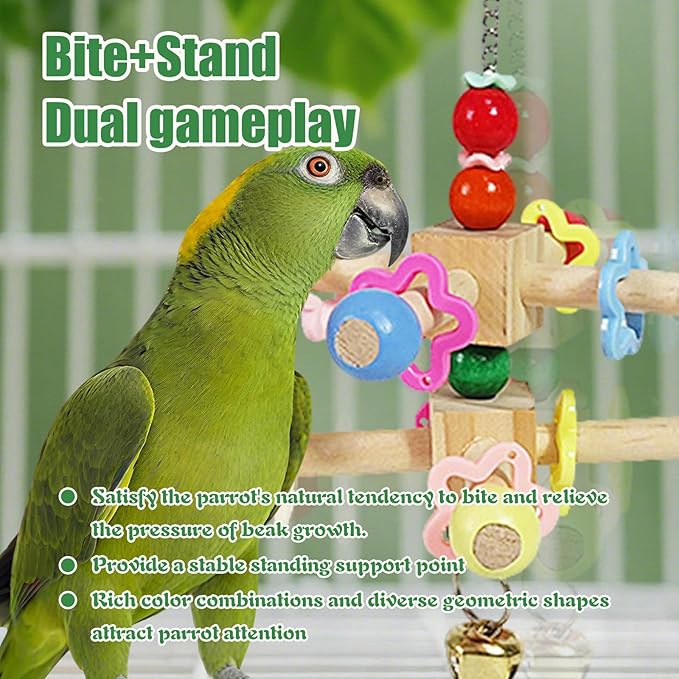 Bird Spinner Toys for Parrots with Bells,Natural Wood Parakeet Toys for Cage,Bird Cage Accessories Chewing Hanging for Small and Medium Birds,Cockatiel,Conure,Lovebird,Budgie,Quaker（2pcs）
