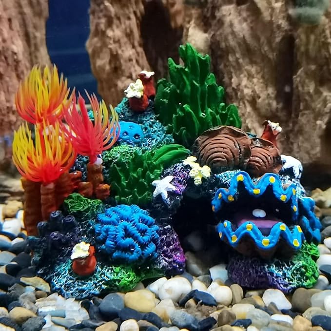 Fish Tank Decoration - Coral Aquarium Decoration Simulation - Fighting Fish Dodge Cave Betalie Fish Colorful Coral Mountain (Small)