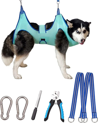 Dog Grooming Hammock 2023 New Edition, Dog Hanging Harness Holder for Nail Clipping, Dog Nail Trimming Hammock with Wide Strap, Dog Grooming Sling for Claw Care (XX-Large 65 LB Max/Turquoise)