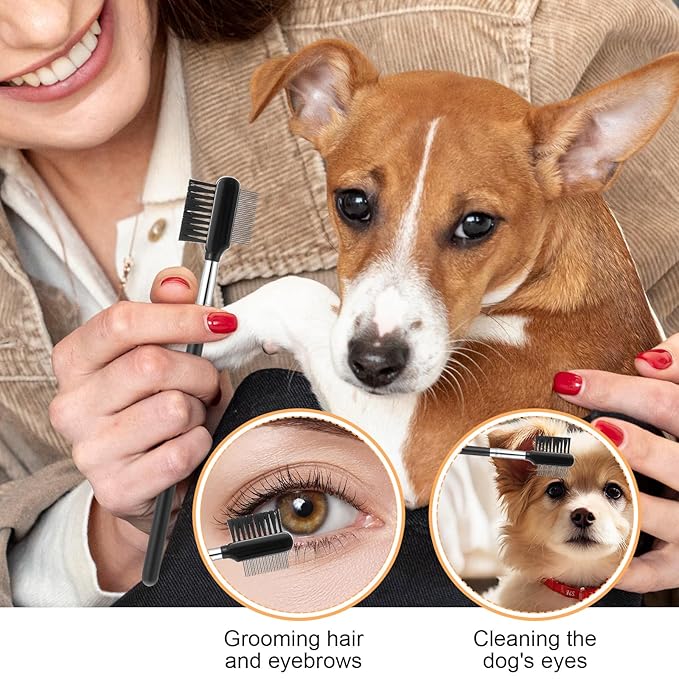 2 Pcs Metal Grooming Comb for Dogs, Double-Sided Tear Stain Remover Combs for Small Dogs, Puppies, and Cats, Eye Cleaning Combs - Removing Tear Stains, Crust, Mucus, and Fleas