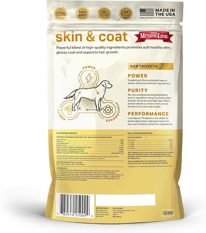The Missing Link Skin & Coat + Probiotics Supplement 1lb Bag 2/Pack - Powerful Superfood Powder for Dogs Supports Healthy Skin & Glossy Coat, Promotes Hair Growth