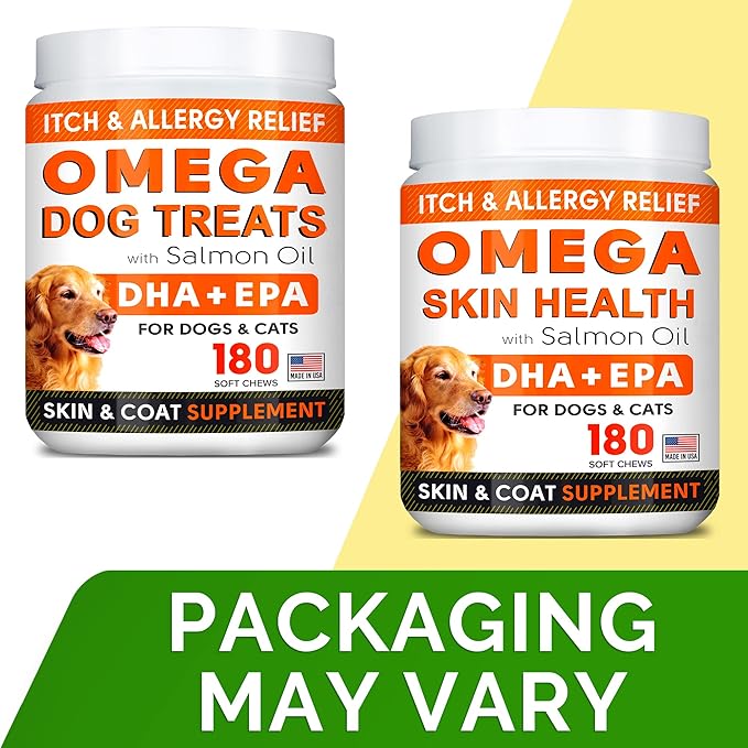 (Pack of 3) Fish Oil Omega 3 Treats for Dogs - Allergy Relief - Joint Health - Itch Relief, Shedding - Skin and Coat Supplement - Alaskan Salmon Oil Chews - Omega 3 6 9 - EPA & DHA Fatty Acids