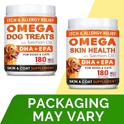 (Pack of 3) Fish Oil Omega 3 Treats for Dogs - Allergy Relief - Joint Health - Itch Relief, Shedding - Skin and Coat Supplement - Alaskan Salmon Oil Chews - Omega 3 6 9 - EPA & DHA Fatty Acids