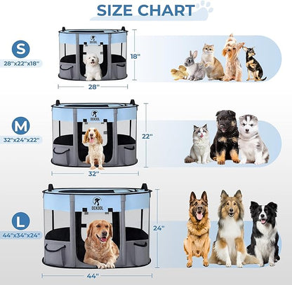 Foldable Pet Dog Playpen, Portable Dog Crate for Puppies, Cat, Rabbit, Chicks, Puppy Play Pen for Indoors, Kennel Tent Crate for Indoor Outdoor Travel Camping Use with Carrying Case (Blue, L)