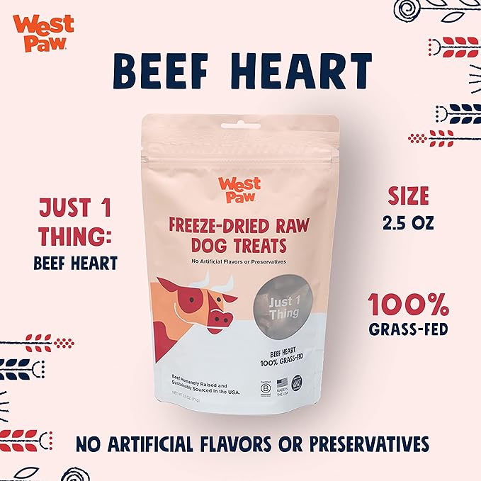 WEST PAW Freeze-Dried Raw All Natural Dog Treats, Single Ingredient, Humanely Raised and Sustainably Sourced, Made in USA, Beef Heart & Pork, 2 Pack