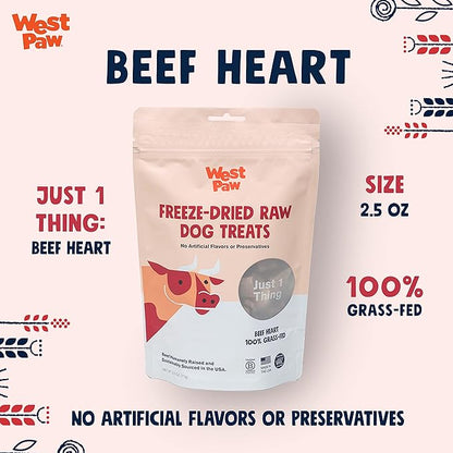 WEST PAW All-Natural Raw Freeze-Dried Dog Treats  Farm-Fresh Beef Heart Training Treats for Dogs with Iron, Folate, B-Vitamins  Wholesome Canine Treat for Puppies, Senior Dogs  2.5 Oz.