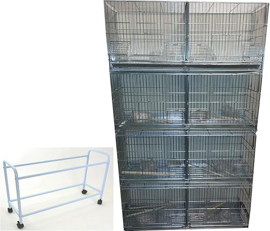 LOT of NO Rust Stainless Galvanized Zinc Plated Stackable Breeder Bird Flight Cage with Removable Center Divider and Breeding Nest Doors 30"x11"x15"H with Rolling Stand