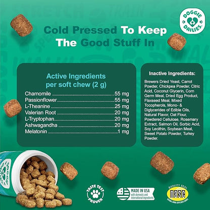 Doggie Dailies Calming Chews for Dogs - Melatonin for Dogs with Chamomile to Help Manage Stress Relief - Calm & Relaxation During Thunderstorms, Fireworks, Travel, & Separation (Turkey) 225 Soft Chews