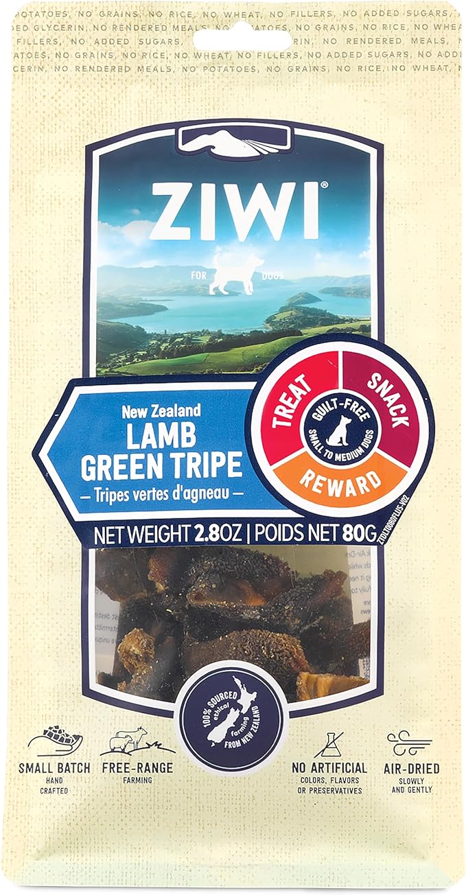 ZIWI Dog Chews and Treats  Lamb Green Tripe - All Natural, Air-Dried, Single Protein, Grain-Free, High-Value Treat, Snack, Reward 2.8 Ounce (Pack of 1)