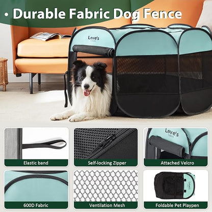 Love's cabin Pet Puppy Dog Playpen, Large Dog Tent Crates Cage Indoor/Outdoor, Portable Playpen for Cat, Foldable Pop Up Dog Kennel Playpen with Carring Case, Removable Zipper Top, Green