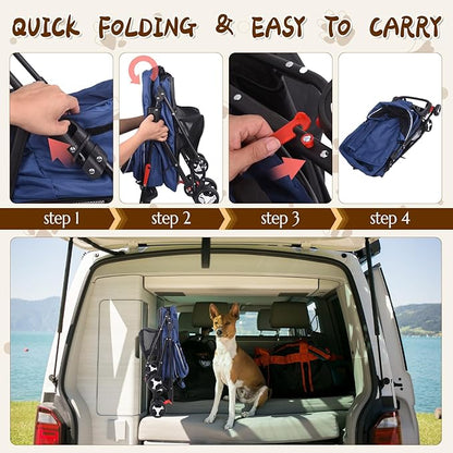 3 in 1 Dog Stroller, 4 Wheels Pet Stroller Dog Cat Stroller for Medium Small Dog Cats Up to 50lbs, Foldable Carrier Jogger Travel Puppy Stroller with Cup Holder & Breathable Mesh, Blue