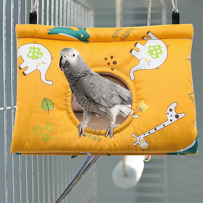 Rypet Winter Warm Bird Nest House - Hanging Hammock Velvet Shed Hut Cage Plush Fluffy Birds Hideaway Sleeping Bed Fuzzy for African Grey Cockatoo and Other Amazon Parrot Largeï¼_ellowï¼