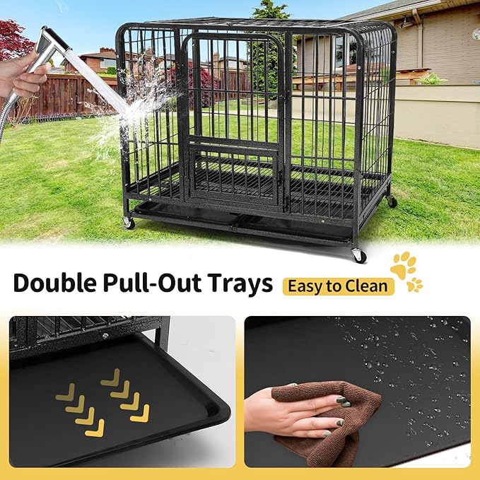 36 Inch Dog Cage for Medium Size Dogs, Heavy Duty Dog Crate with Removable Tray, Metal Dog Kennel Indoor Escape Proof, High Anxiety Crate with Double Doors, Lockable Wheels