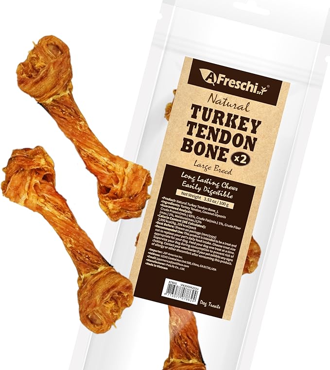 Afreschi Turkey Tendon for Dogs, Large Bone 3.53 oz, USA-Sourced Turkey, All Natural Human Grade Dog Chew, Hypoallergenic, Rawhide Alternative, Dog Treats for Large Breeds