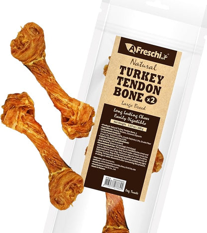 Afreschi Turkey Tendon for Dogs, Large Bone 3.53 oz, USA-Sourced Turkey, All Natural Human Grade Dog Chew, Hypoallergenic, Rawhide Alternative, Dog Treats for Large Breeds