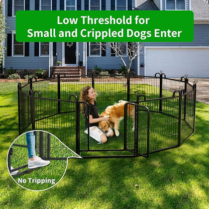 Dog Playpen Outdoor 12 Panels Heavy Duty Dog Fence 40" Height Anti-Rust with Doors Portable for RV Camping Yard, Total 27FT, 58 Sq.ft, Snowy Black