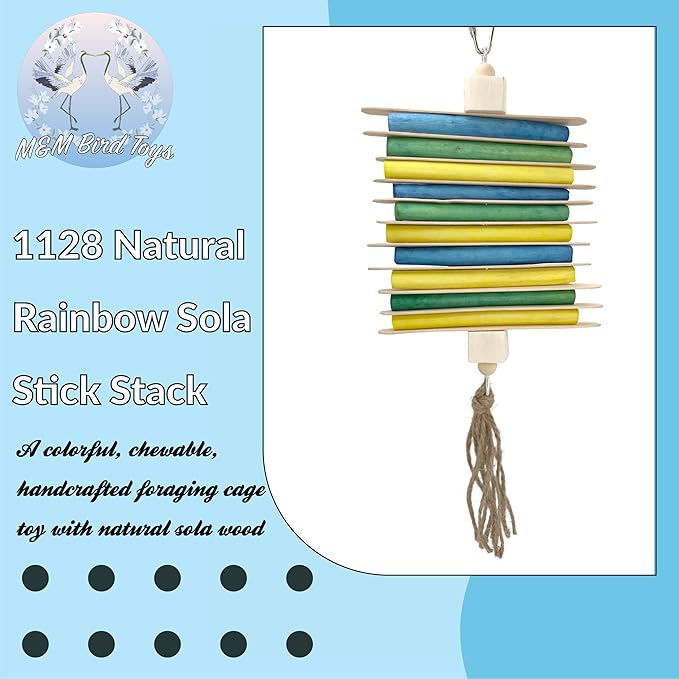 1128 Natural Rainbow Sola Stick Stack - Handcrafted Foraging Bird Cage Toy, Great for Sm to Med Size Birds