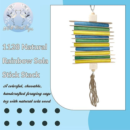 1128 Natural Rainbow Sola Stick Stack - Handcrafted Foraging Bird Cage Toy, Great for Sm to Med Size Birds