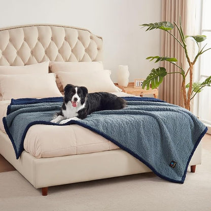 Luciphia Waterproof Pet Blanket for Medium Large Dogs Soft Cat Sherpa Calming Thick Cover Leakproof Cozy Puppy Sofa Bed Car Couch Protector(Blue/Navy,80x63 inches)