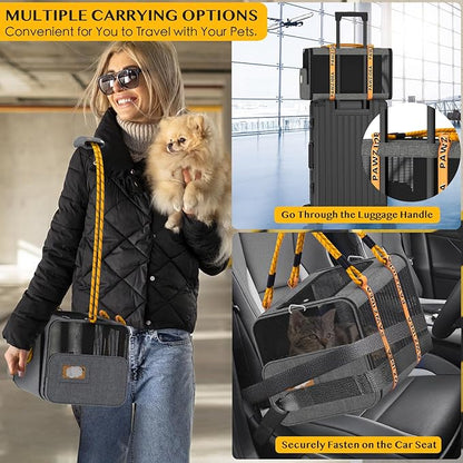 PAWZIDEA Pet Carrier with Wheels 18X11X11 TSA Airline Approved Cat Carrier for 2 Cats Rolling Dog Carrier Under Seat Rolling Cat Carrier Travel Bag with Telescopic Handle, Shoulder Strap as Dog Leash
