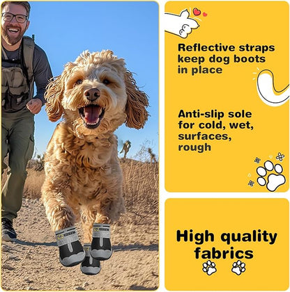 Hcpet Dog Shoes for Large Dogs, Waterproof Dog Booties for Small Medium Dogs, Anti-Slip Dog Boots & Paw Protectors for Hot Pavement Winter Snow Hiking with Reflective Straps Black Size 3