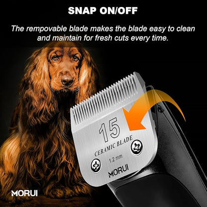 15 Cut Length 3/64"(1.2mm) Detachable Ceramic Pet Dog Clipper Blades Compatible with Most Andis,Oster A5 Wahl KM Series Clippers