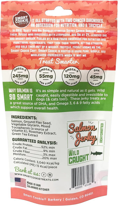 Smart Cookie Salmon Jerky Dog Treats - DHA, Omega Strips for Dogs & Puppies with Allergies, Sensitive Stomachs with Wild Caught Alaskan Salmon- Dehydrated, Grain Free, Made in USA - 3oz Bag, Pack of 3