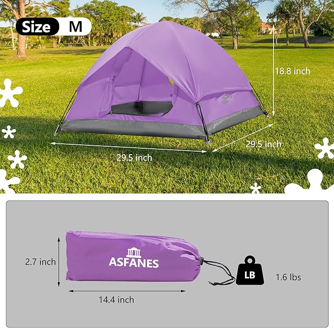 Outdoor Waterproof Pet Camping Tent, Cave Bed for Indoor Cats and Small Dogs, Portable Cat House Dog House, 29.5x29.5x18.9'', Purple, M.