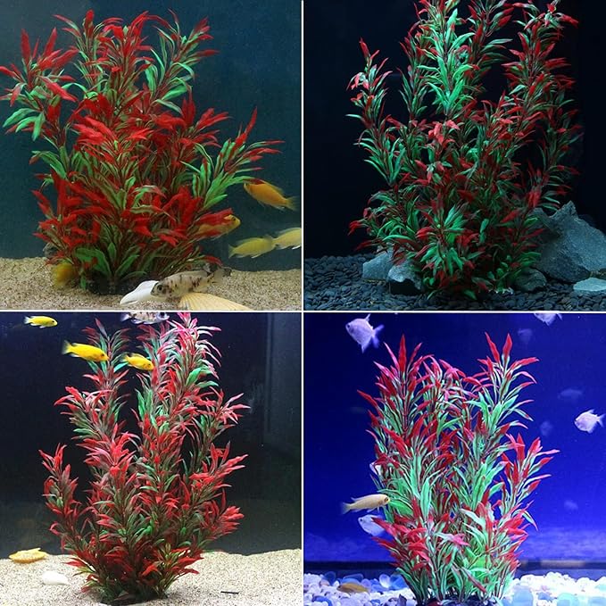 Large Aquarium Plants Artificial Water Seaweed 2 Pcs About 13 Inch for Fish Tank Decor Plastic Plant for Betta Shrimp Red Gladiolus